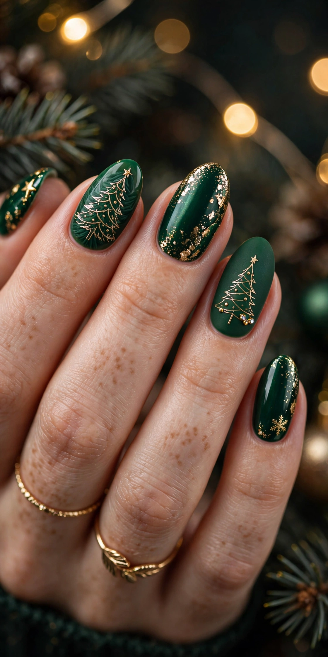 Green Christmas nails 2026 emerald pine manicure