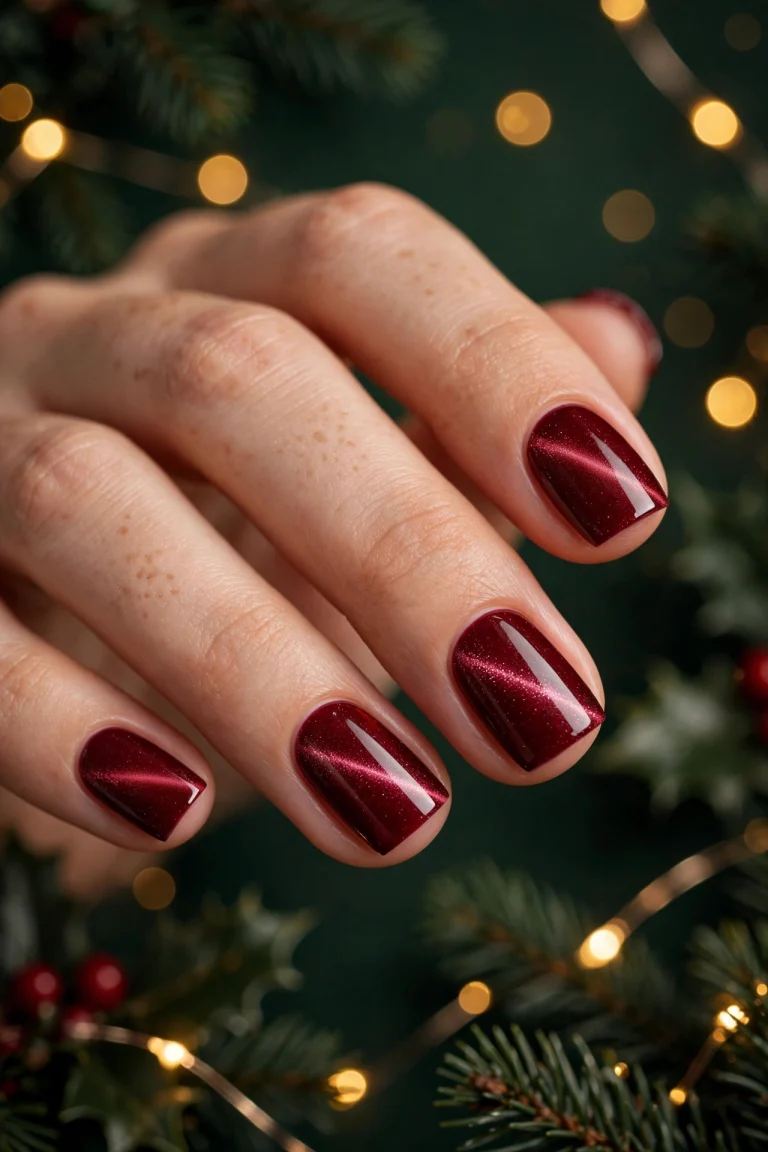 short christmas nails 2026 — red cat-eye